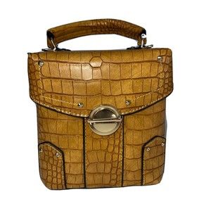 PETA - APPROVED VEGAN Crocodile Crossbody Box Bag With Golden Hardware